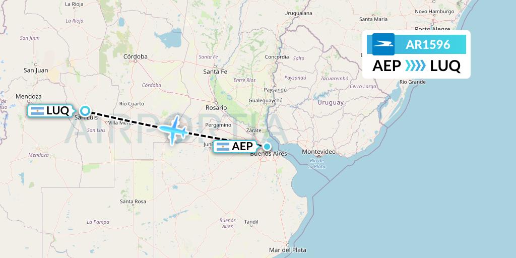 AR1596 Aerolineas Argentinas Flight Map: Buenos Aires to San Luis