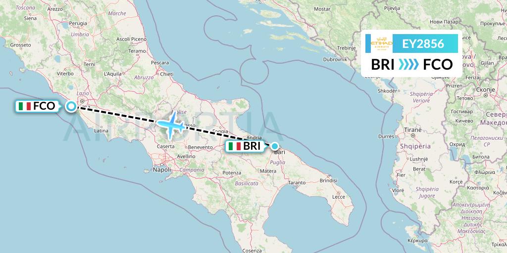 EY2856 Etihad Airways Flight Map: Bari to Rome