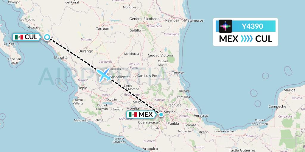 Y4390 Volaris Flight Map: Mexico City to Culiacan