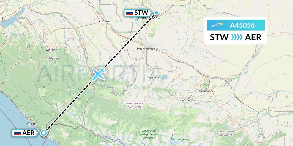A45056 Azimuth Airlines Flight Map: Stavropol to Sochi