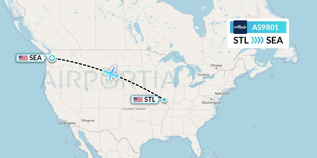 AS9801 Alaska Airlines Flight Map: St. Louis to Seattle