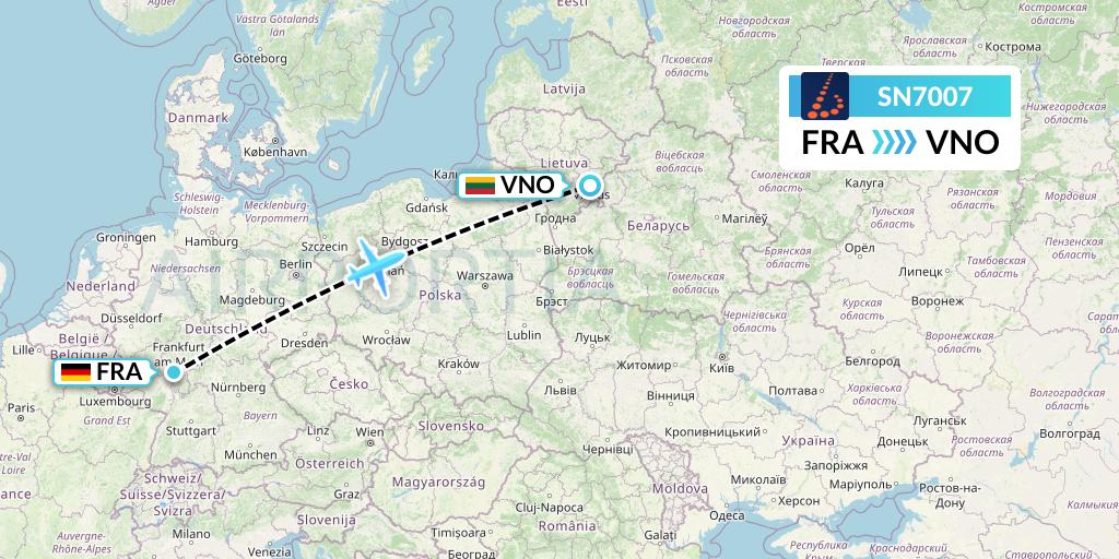 SN7007 Brussels Airlines Flight Map: Frankfurt to Vilnius