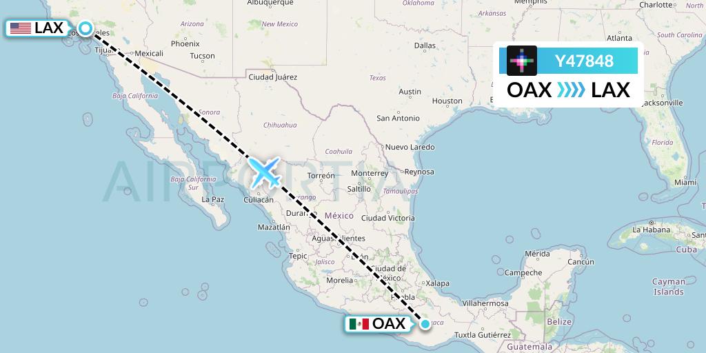 Y47848 Volaris Flight Map: Oaxaca to Los Angeles