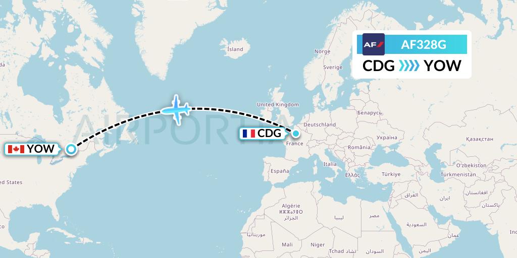 AF328G Air France Flight Map: Paris to Ottawa