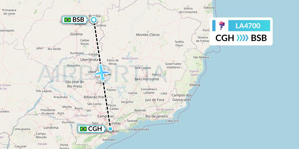 LA4700 LAN Airlines Flight Map: Sao Paulo to Brasilia