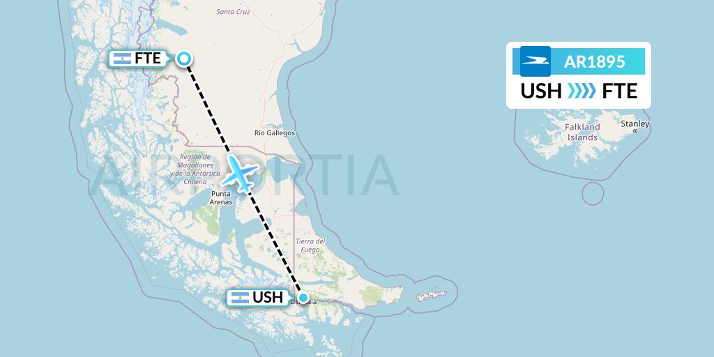 AR1895 Aerolineas Argentinas Flight Map: Ushuaia to El Calafate