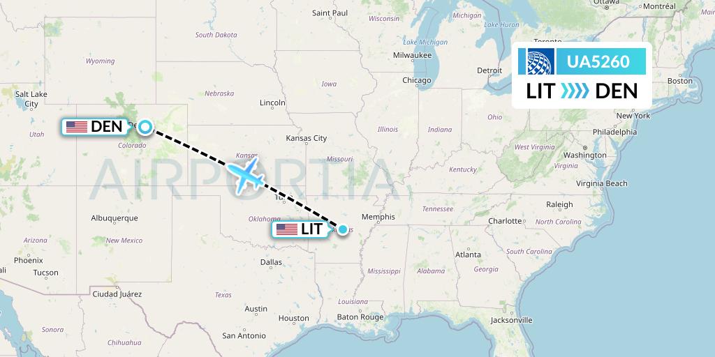 UA5260 United Airlines Flight Map: Little Rock to Denver