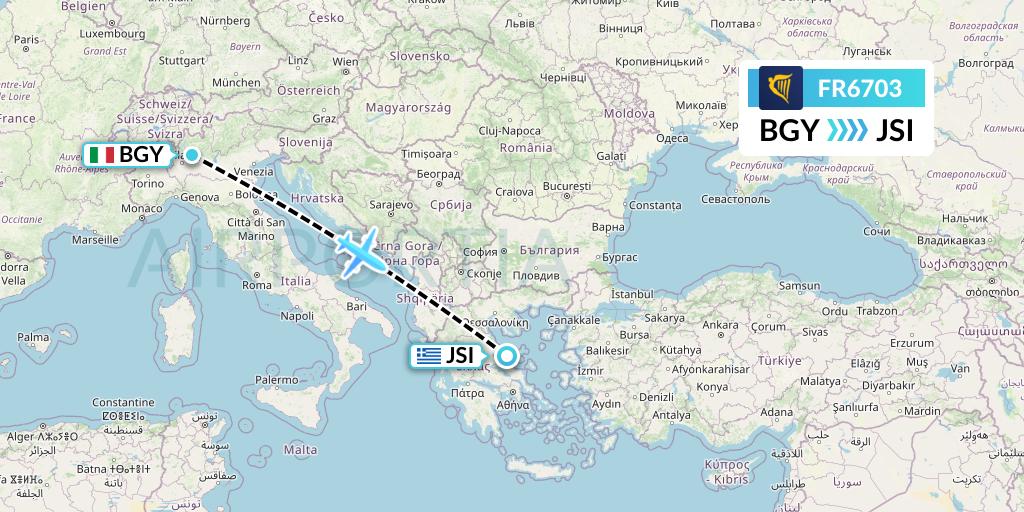 FR6703 Ryanair Flight Map: Milan to Skiathos
