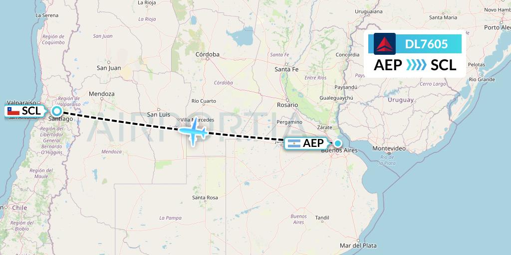 DL7605 Delta Air Lines Flight Map: Buenos Aires to Santiago