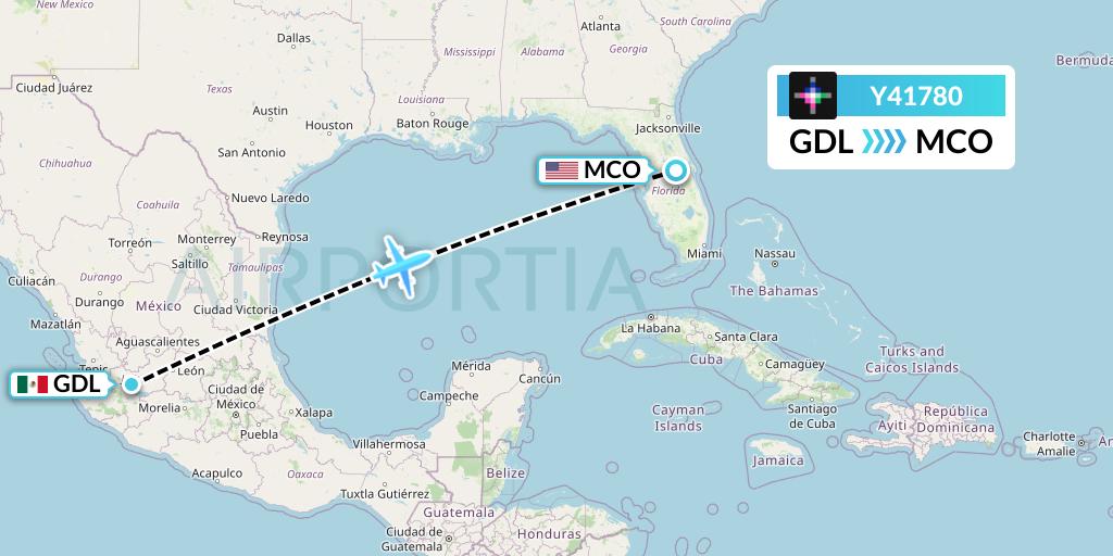 Y41780 Volaris Flight Map: Guadalajara to Orlando