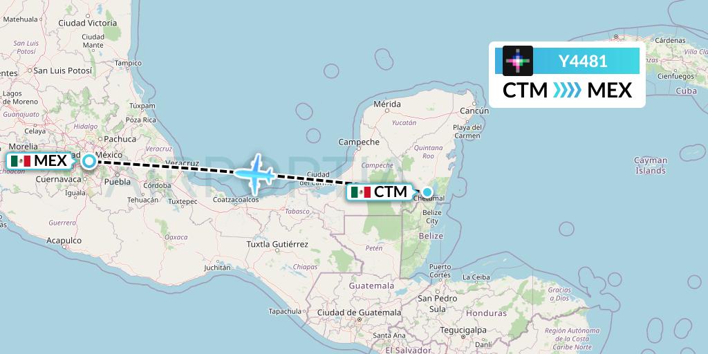 Y4481 Volaris Flight Map: Chetumal to Mexico City