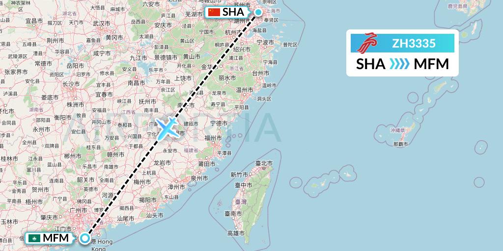 ZH3335 Shenzhen Airlines Flight Map: Shanghai to Macau