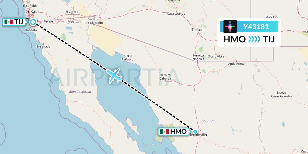 Y43181 Volaris Flight Map: Hermosillo to Tijuana