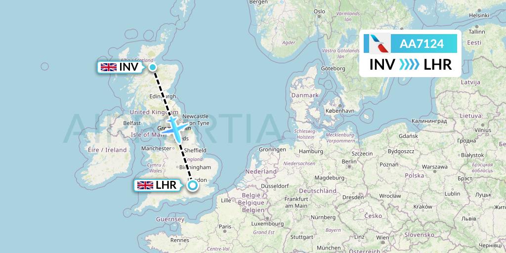 AA7124 American Airlines Flight Map: Inverness to London