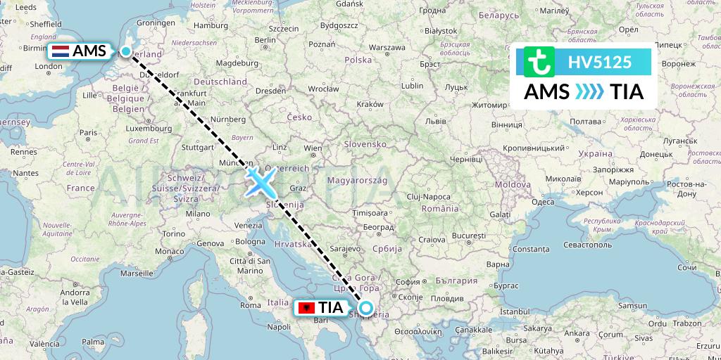 HV5125 Transavia Flight Map: Amsterdam to Tirana
