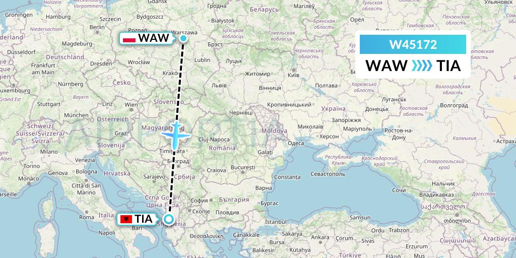 W45172 Wizz Air Malta Flight Map: Warsaw to Tirana