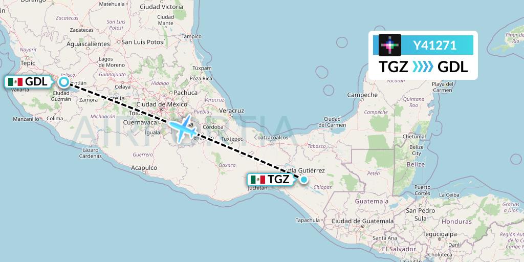 Y41271 Volaris Flight Map: Tuxtla Gutierrez to Guadalajara