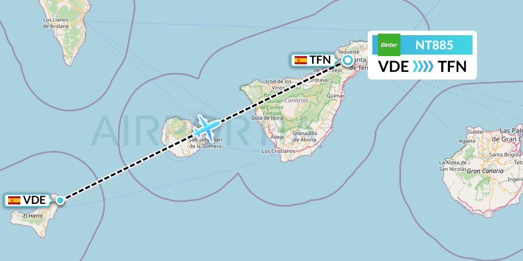 NT885 Binter Canarias Flight Map: El Hierro to Tenerife