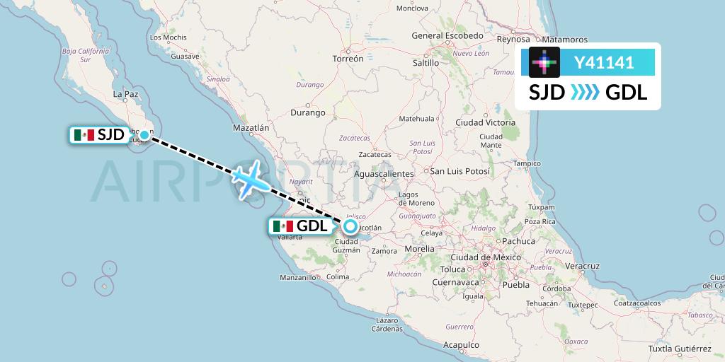 Y41141 Volaris Flight Map: San Jose del Cabo to Guadalajara