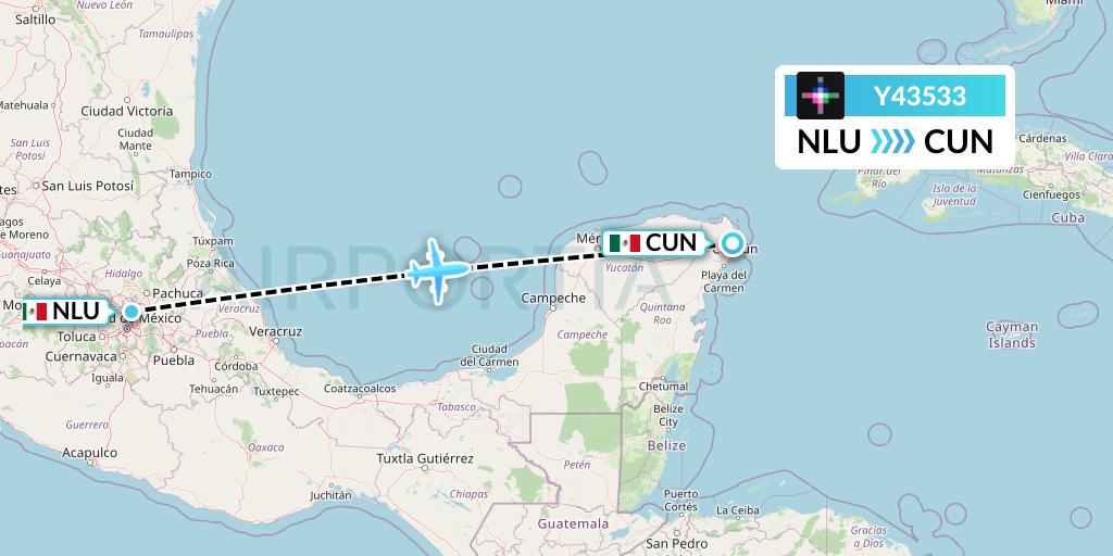 Y43533 Volaris Flight Map: Reyes Acozac to Cancun