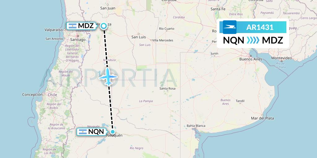 AR1431 Aerolineas Argentinas Flight Map: Neuquen to Mendoza