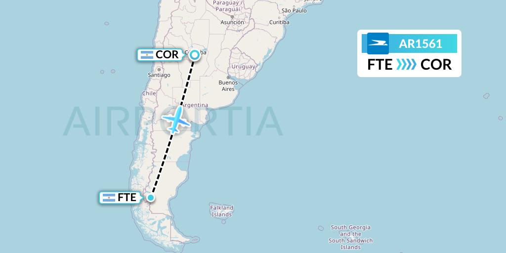 AR1561 Aerolineas Argentinas Flight Map: El Calafate to Cordoba