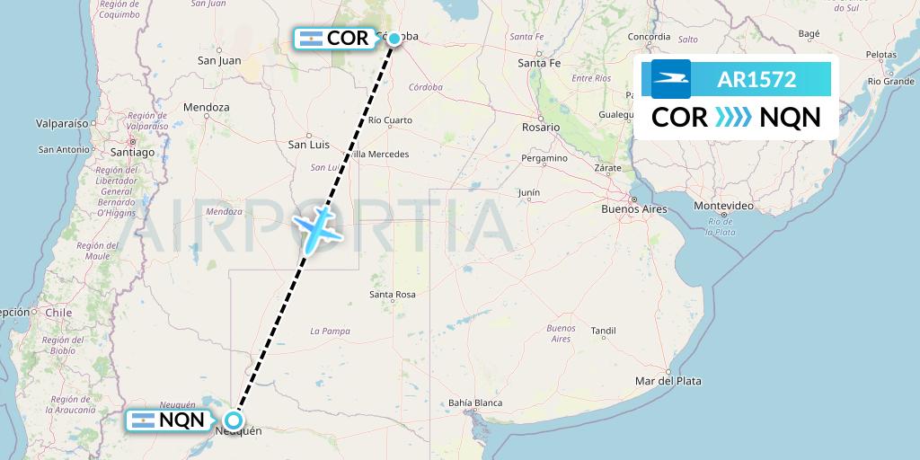 AR1572 Aerolineas Argentinas Flight Map: Cordoba to Neuquen