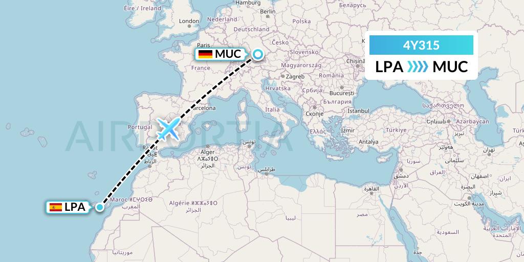 4Y315 Eurowings Discover Flight Map: Las Palmas to Munich