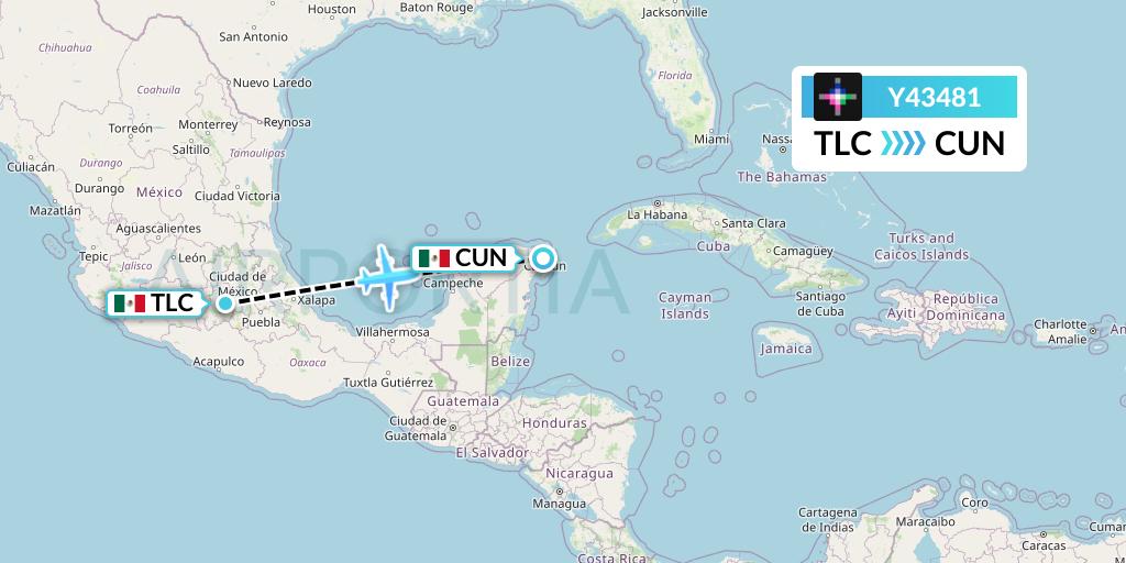 Y43481 Volaris Flight Map: Mexico City to Cancun