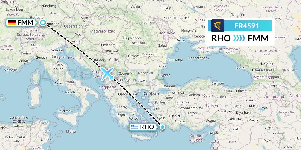 FR4591 Ryanair Flight Map: Rhodes to Memmingen