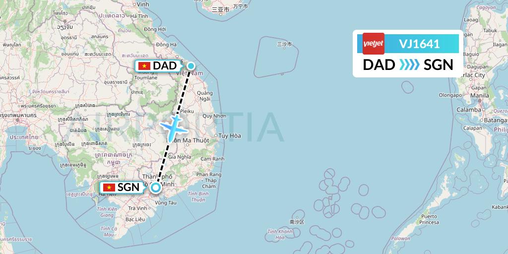 VJ1641 VietJet Air Flight Map: Da Nang to Ho Chi Minh City