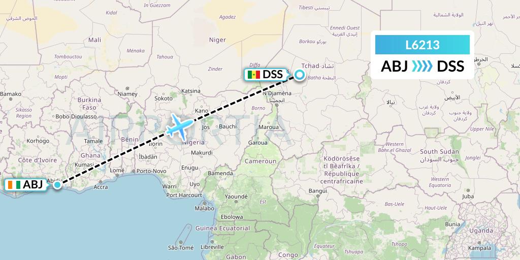 L6213 Mauritania Airlines International Flight Map: Abidjan to Dakar