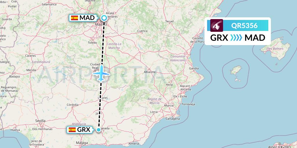 QR5356 Qatar Airways Flight Map: Granada to Madrid
