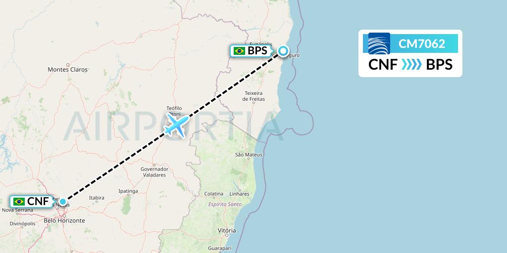 CM7062 Copa Airlines Flight Map: Belo Horizonte to Porto Seguro