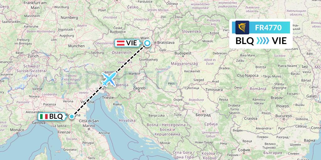 FR4770 Ryanair Flight Map: Bologna to Vienna
