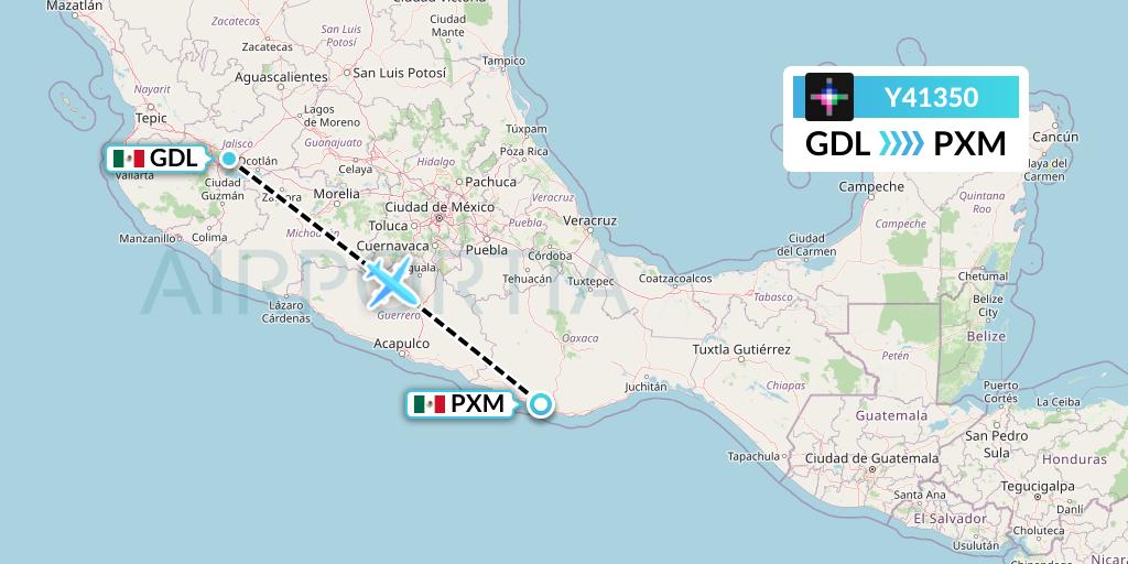 Y41350 Volaris Flight Map: Guadalajara to Puerto Escondido