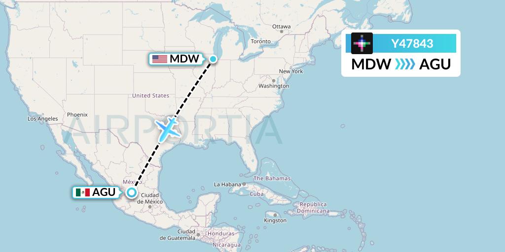 Y47843 Volaris Flight Map: Chicago to Aguascalientes