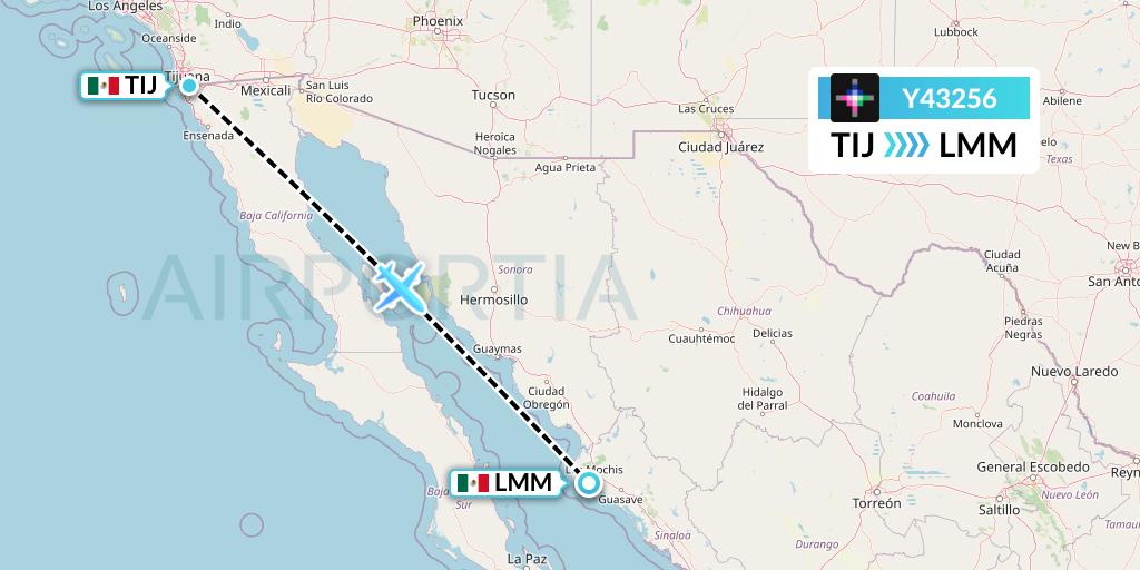 Y43256 Volaris Flight Map: Tijuana to Los Mochis