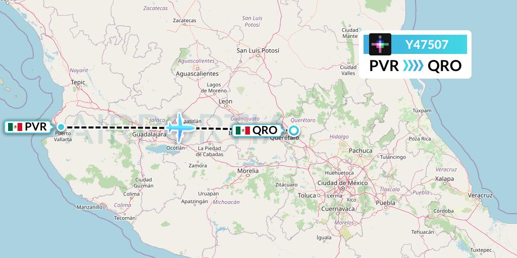 Y47507 Volaris Flight Map: Puerto Vallarta to Queretaro