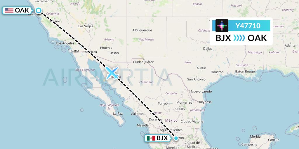 Y47710 Volaris Flight Map: Silao to Oakland