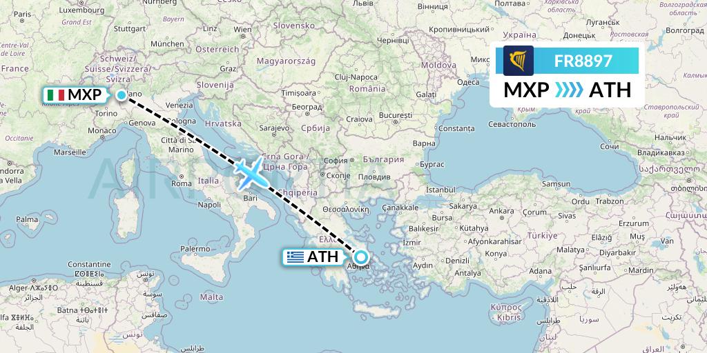 FR8897 Ryanair Flight Map: Milan to Athens