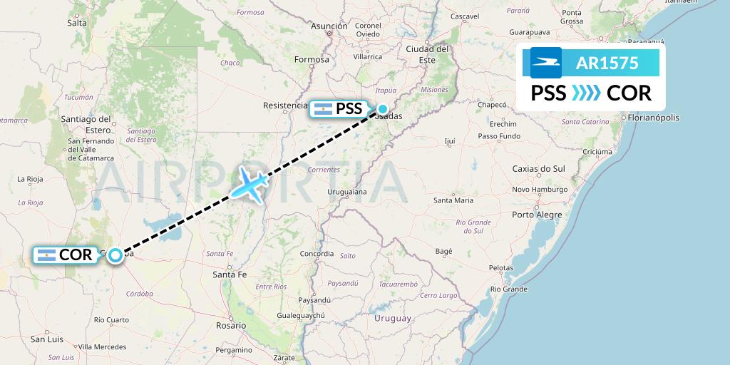 AR1575 Aerolineas Argentinas Flight Map: Posadas to Cordoba