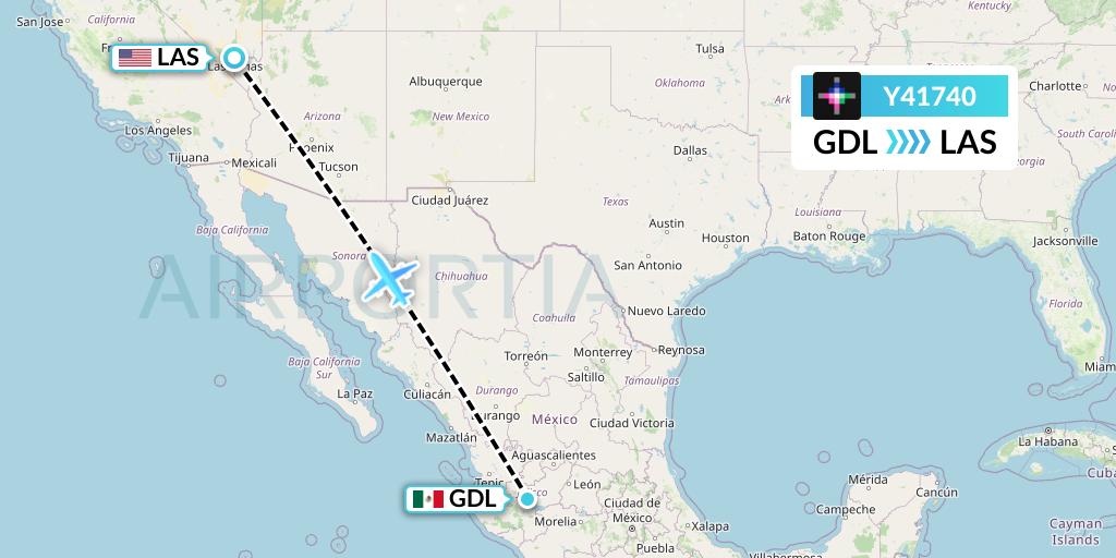Y41740 Volaris Flight Map: Guadalajara to Las Vegas