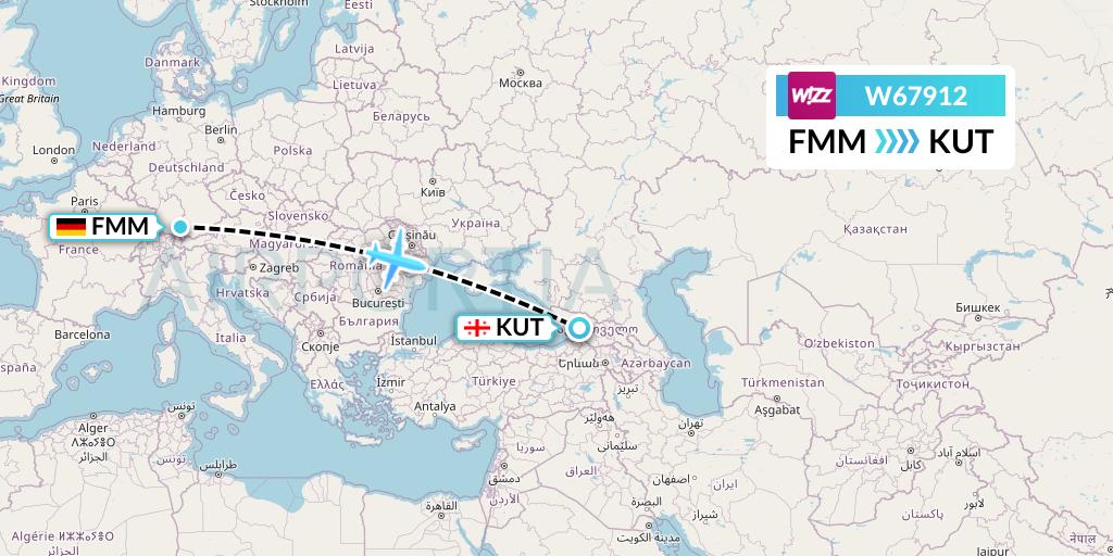 W67912 Wizz Air Flight Map: Memmingen to Kutaisi