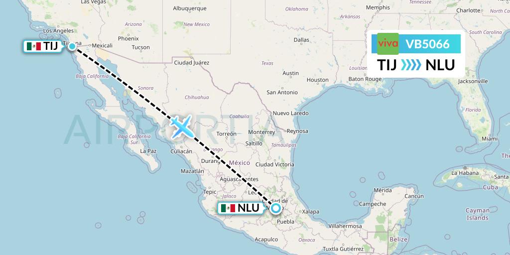 VB5066 VivaAerobus Flight Map: Tijuana to Reyes Acozac