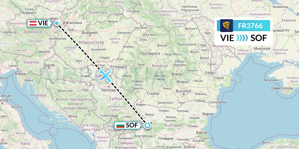 FR3766 Ryanair Flight Map: Vienna to Sofia