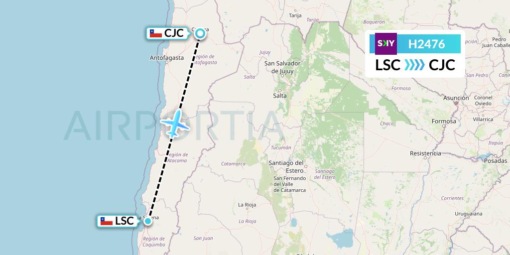 H2476 Sky Airline Flight Map: La Serena to Calama