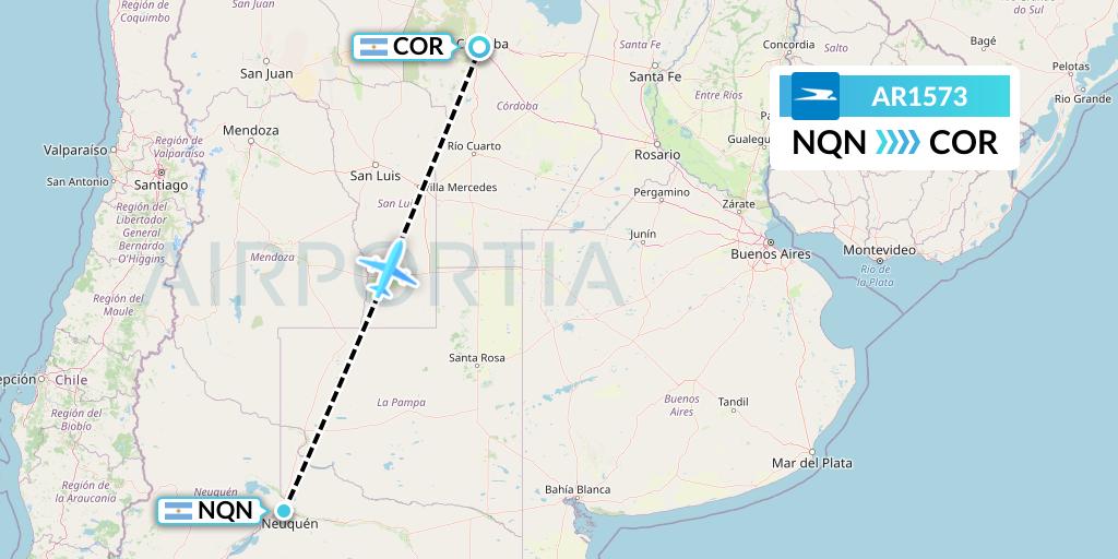 AR1573 Aerolineas Argentinas Flight Map: Neuquen to Cordoba