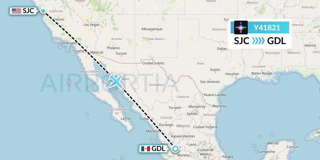 Y41821 Volaris Flight Map: San Jose to Guadalajara