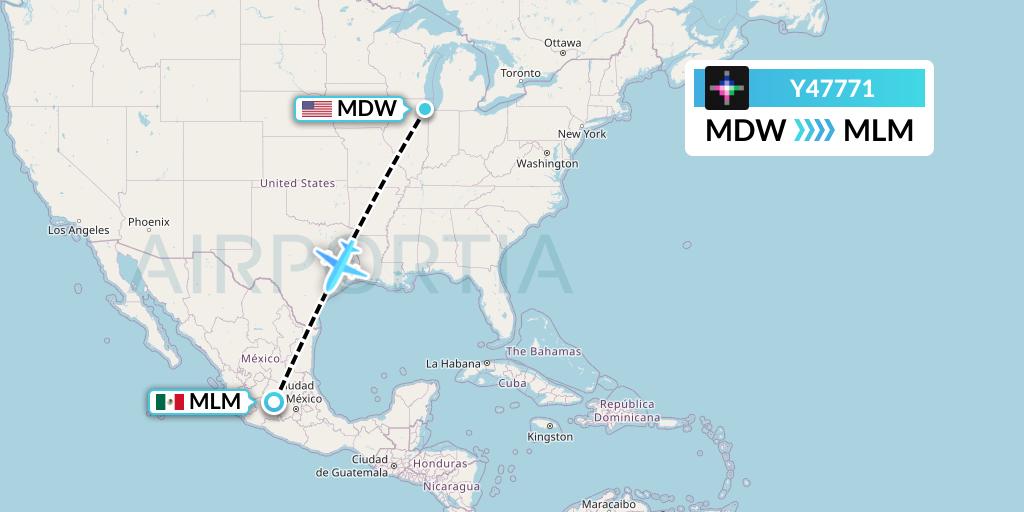 Y47771 Volaris Flight Map: Chicago to Morelia
